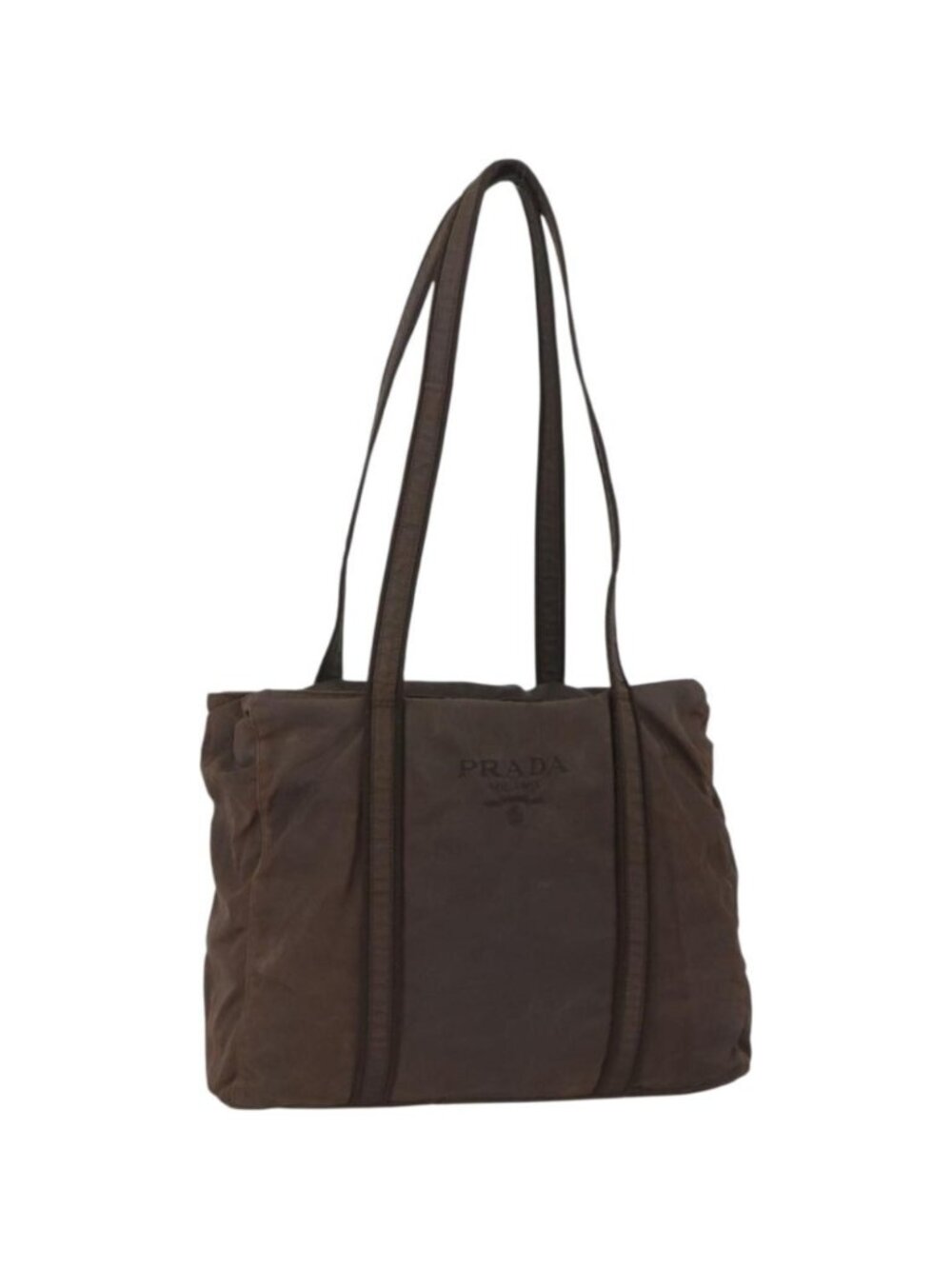 PRADA Tote Bag Nylon Brown Silver